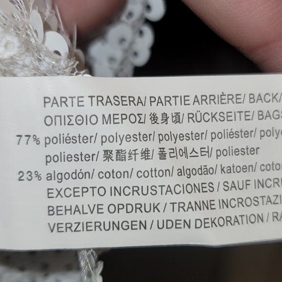 Zara Trafaluc White Sequin Semi Sheer Short Sleeve Top NWT - Picture 5 of 5